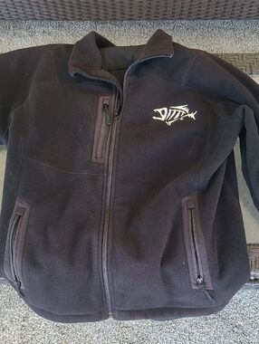 Men's Black Lightweight Fleece Jacket with Fish Skeleton Logo